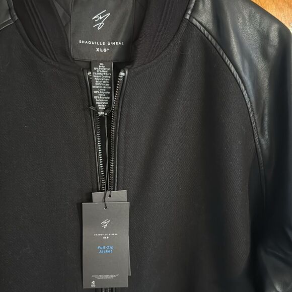 Black Bomber Jacket Mens 2XL Shaq Wool Blend - Picture 2 of 3
